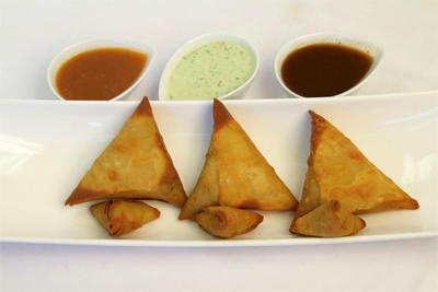 Samosas on a tray